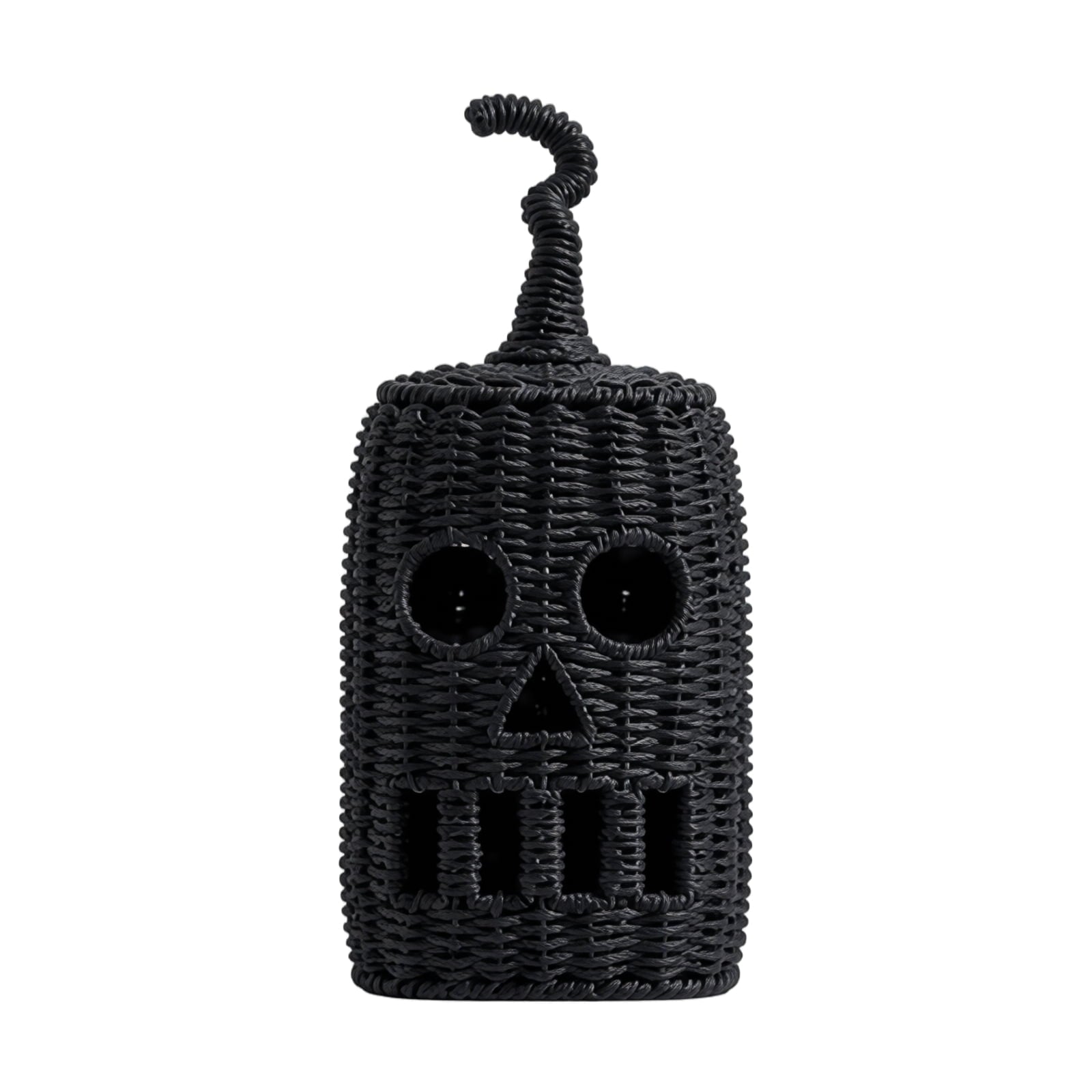 Spooksy™ THOPBPRK 11" Black Handwoven Rattan Teardrop Jack-O'-Lantern Pumpkin Decor, Halloween Tabletop Ornament, Indoor Fall Home Decoration, Pumpkin Ornament for Doorstep Halloween Party