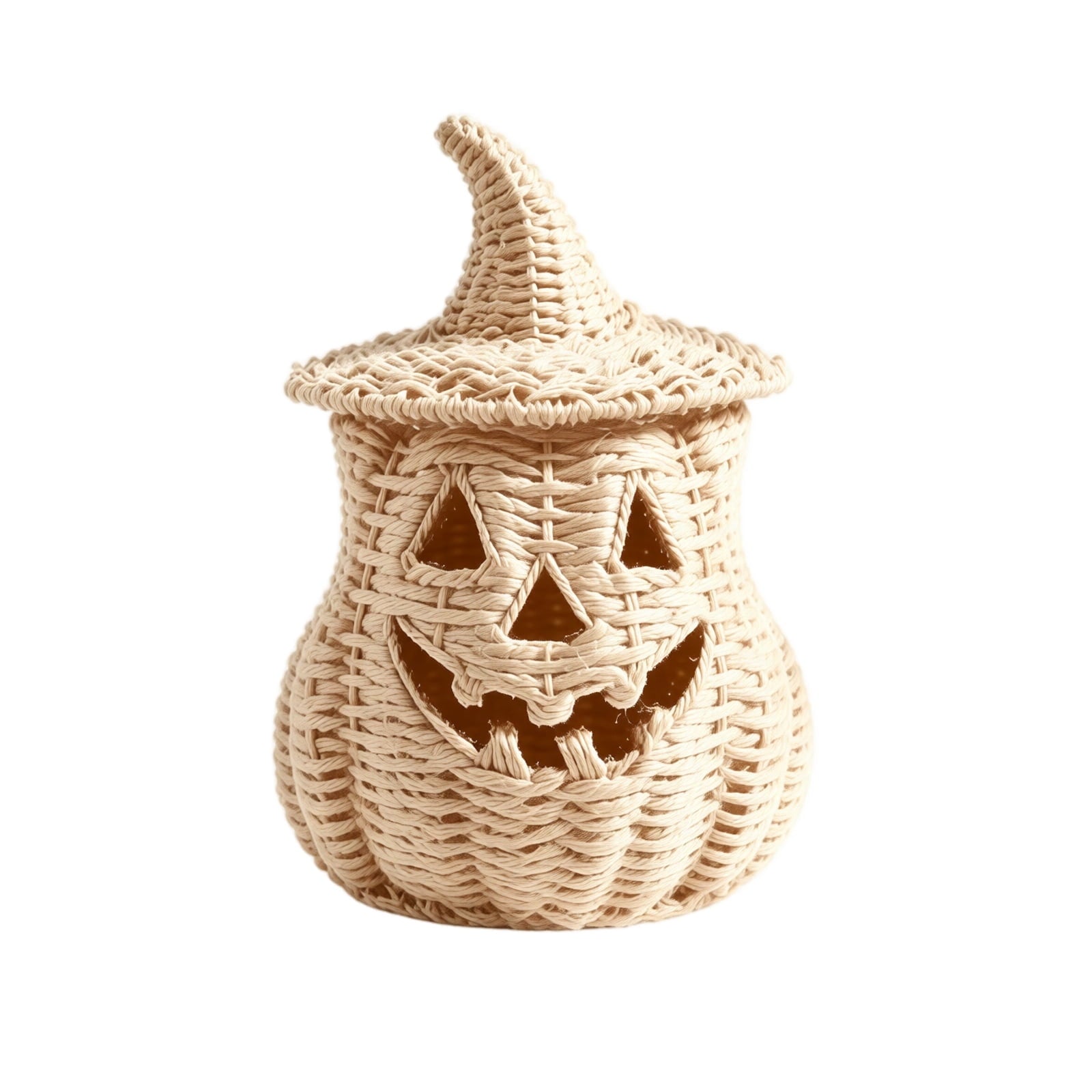 Spooksy™ THOPBPRK 11" Black Handwoven Rattan Teardrop Jack-O'-Lantern Pumpkin Decor, Halloween Tabletop Ornament, Indoor Fall Home Decoration, Pumpkin Ornament for Doorstep Halloween Party