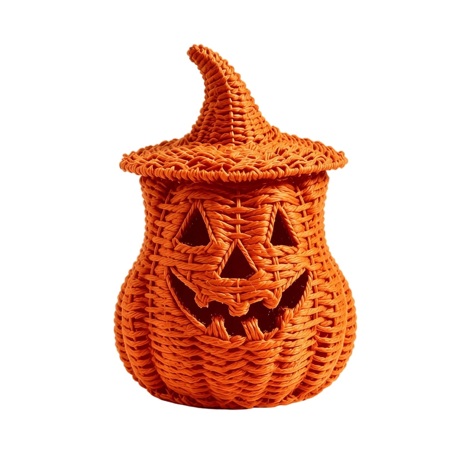Spooksy™ THOPBPRK 11" Black Handwoven Rattan Teardrop Jack-O'-Lantern Pumpkin Decor, Halloween Tabletop Ornament, Indoor Fall Home Decoration, Pumpkin Ornament for Doorstep Halloween Party