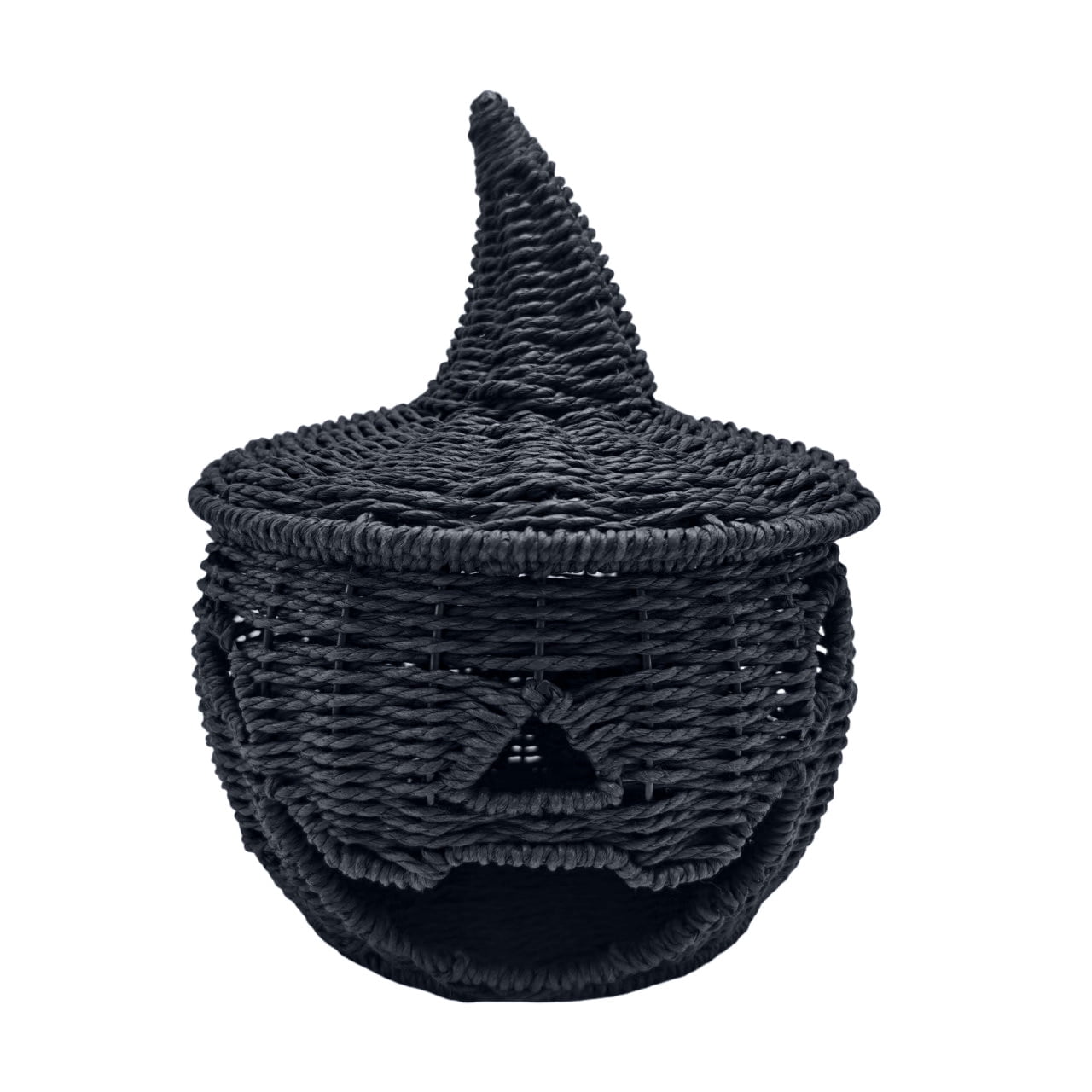 Spooksy™ THOPBPRK 11" Black Handwoven Rattan Teardrop Jack-O'-Lantern Pumpkin Decor, Halloween Tabletop Ornament, Indoor Fall Home Decoration, Pumpkin Ornament for Doorstep Halloween Party
