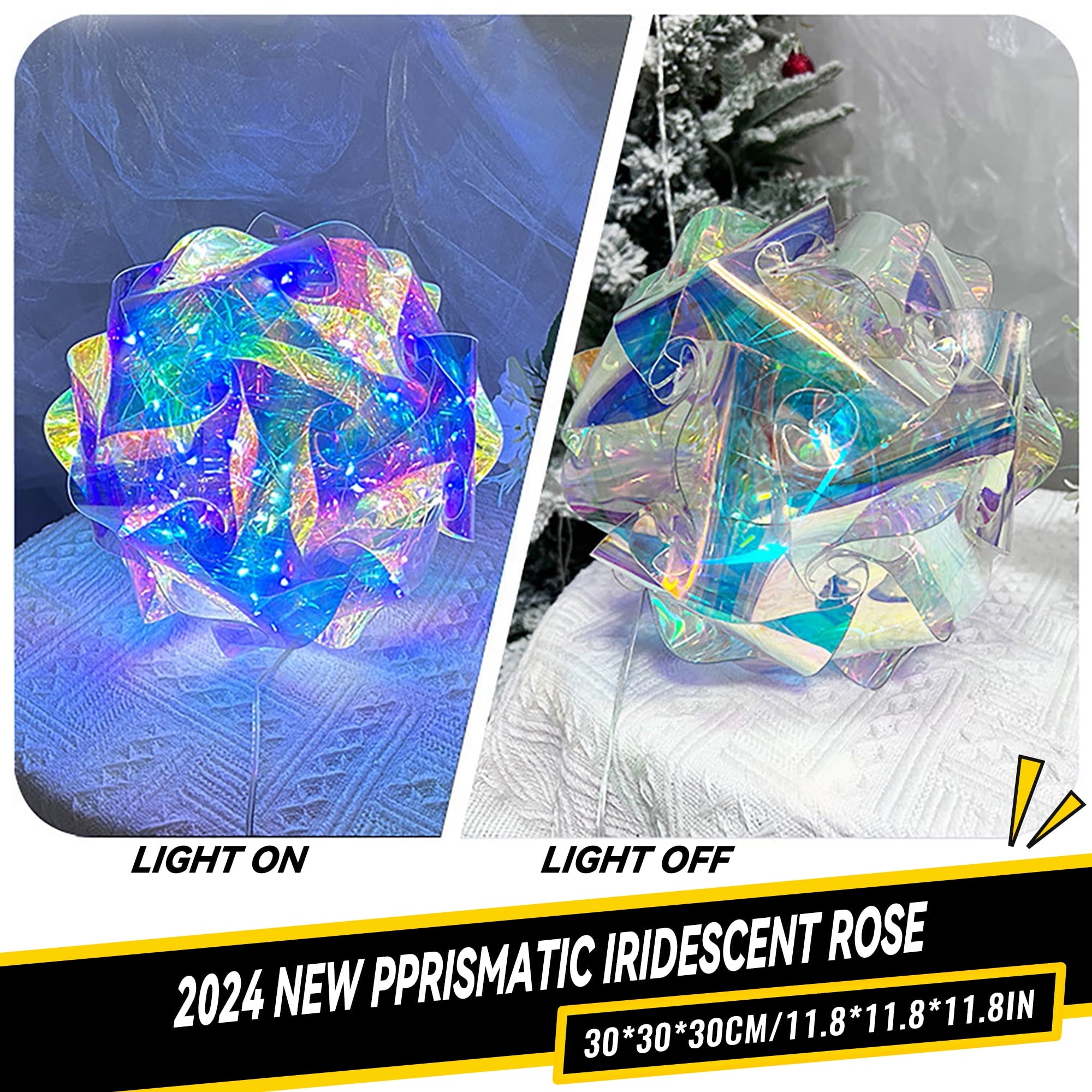 Spooksy™ Twfbrm Christmas LED Light-Prismatic Iridescent Rose 11.8" Light String with Colorful Luminous Decoration Clear Iridescent Ornaments Christmas/Halloween/Valentine Day/Birthday Gifts for Girlfriend