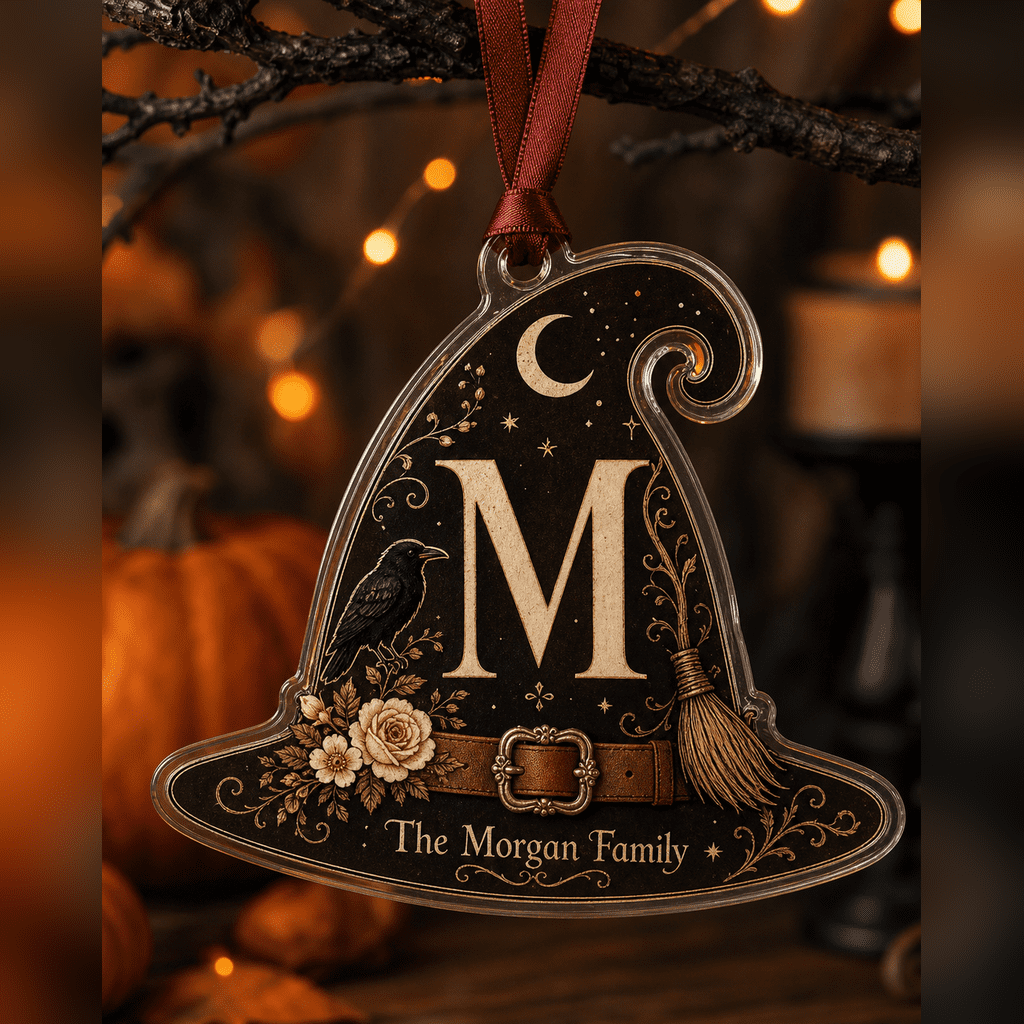 Spooksy™ Vintage Witch Family Initial Clear Acrylic Halloween Hanging Ornament