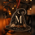 Spooksy™ Vintage Witch Family Initial Clear Acrylic Halloween Hanging Ornament