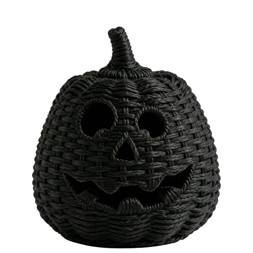 Spooksy™ XHKUYI Halloween Hand-Woven Pumpkin Decorations 10 inch, Happy Haunting Seagrass Plastic Pumpkin Ornament, for Halloween Entryway Tabletop Mantel Haunt House Porch Decor