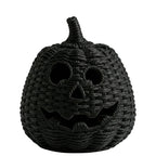 Spooksy™ XHKUYI Halloween Hand-Woven Pumpkin Decorations 10 inch, Happy Haunting Seagrass Plastic Pumpkin Ornament, for Halloween Entryway Tabletop Mantel Haunt House Porch Decor