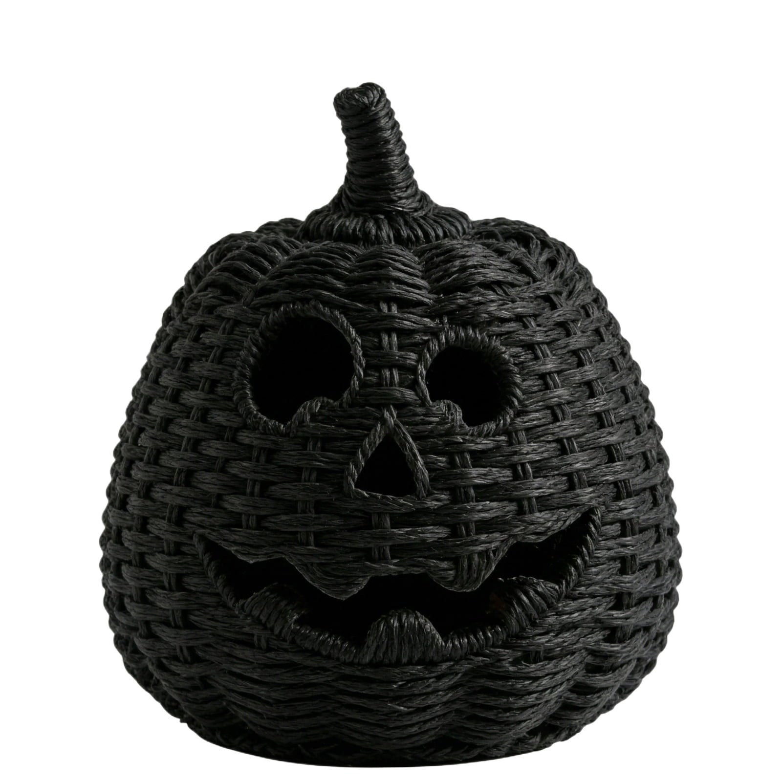 Spooksy™ XHKUYI Halloween Hand-Woven Pumpkin Decorations 10 inch, Happy Haunting Seagrass Plastic Pumpkin Ornament, for Halloween Entryway Tabletop Mantel Haunt House Porch Decor
