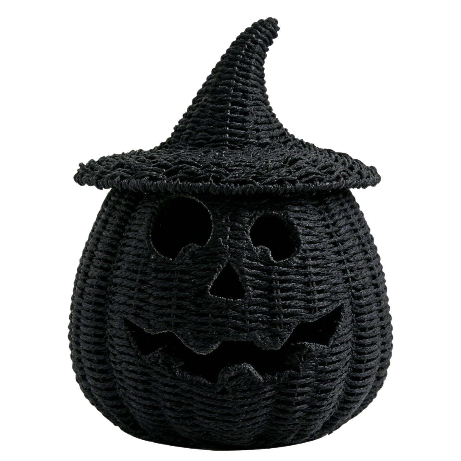 Spooksy™ XHKUYI Halloween Hand-Woven Pumpkin Decorations 10 inch, Happy Haunting Seagrass Plastic Pumpkin Ornament, for Halloween Entryway Tabletop Mantel Haunt House Porch Decor