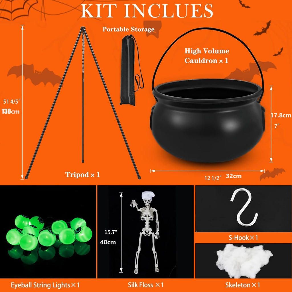 Spooksy™ YIKA Halloween Decoration Tripod Witch Pot Lamp Decorative Strip With Skeleton Man Halloween Ornaments
