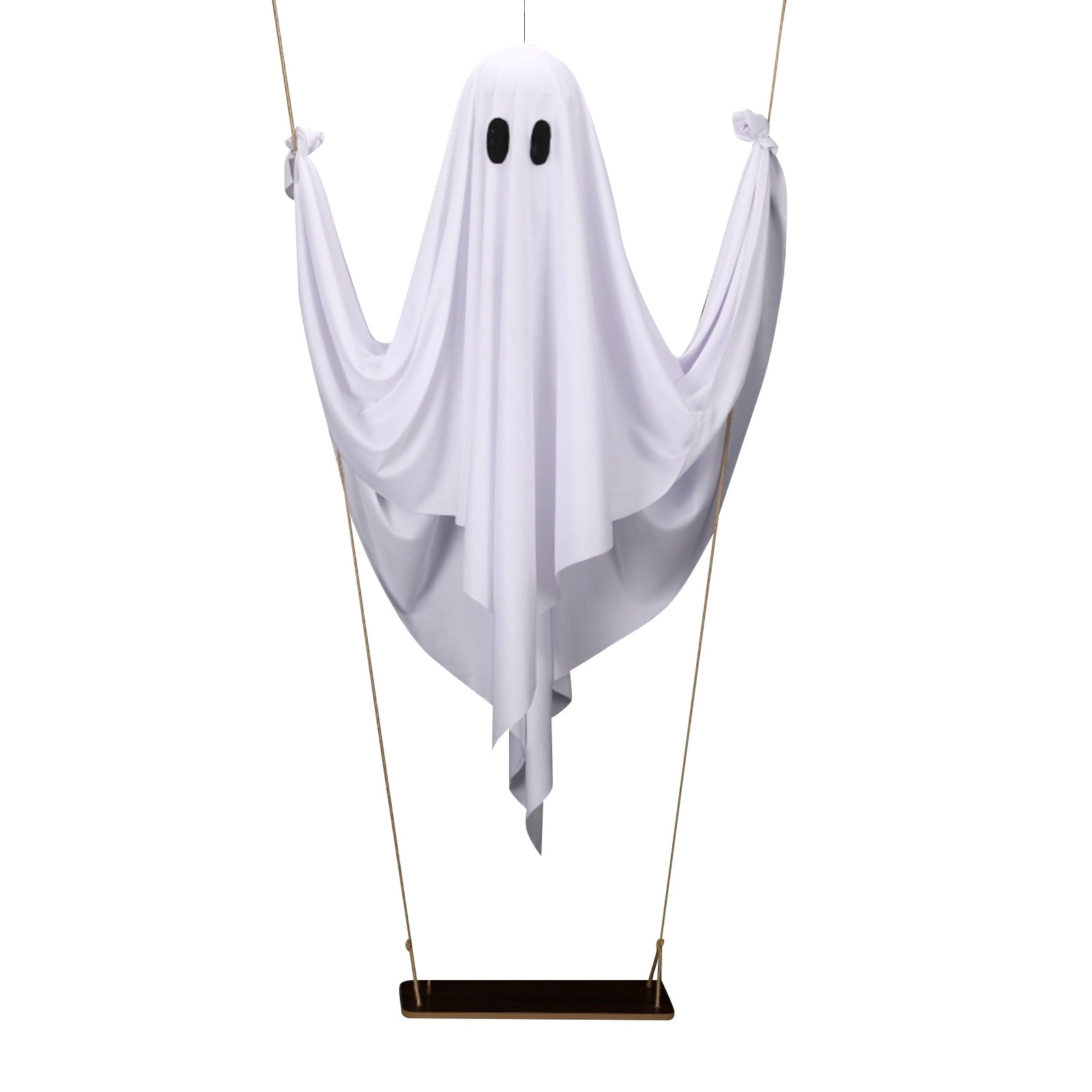 Spooksy™ LED Light Up White Cloth Ghost Swing Tree Hanging Decor, Spooky Flying Ghost On Wooden Swing Outdoor Yard Porch Ornament, Halloween Haunted House Party Tree Hanging Seasonal Atmosphere Decor Gift