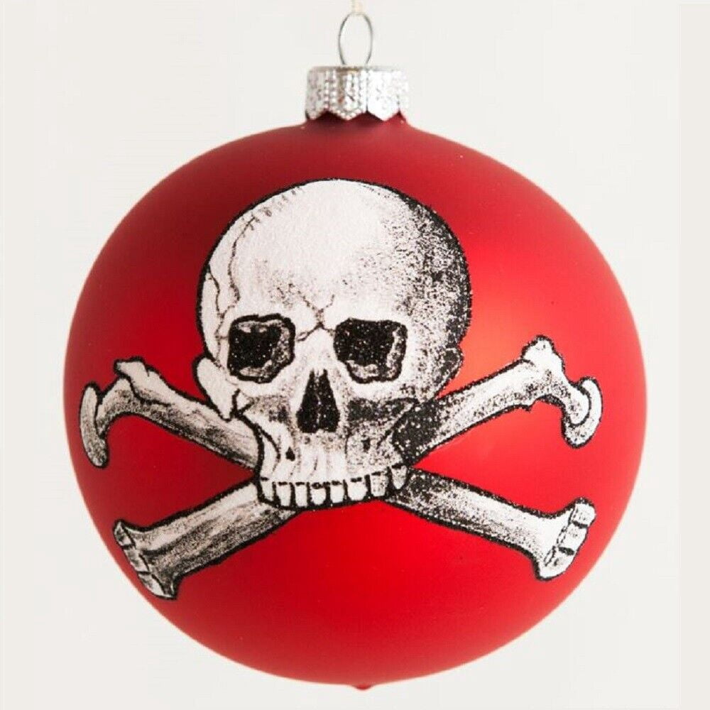 Spooksy™ Poison Skull and Crossbones Red Polish Glass Ball Halloween Ornament Made Poland by Thomas Glenn