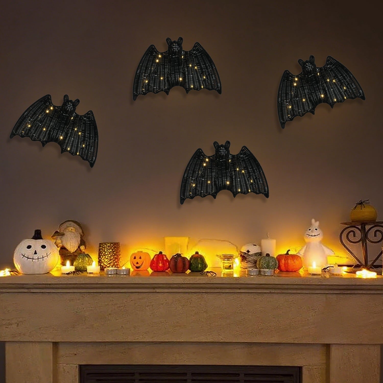 Spooksy™ Halloween Gift Wicker Bat Hanging Ornament, Spooky Woven Black Bat Wall Decor for Home Mantel Door Party Decoration