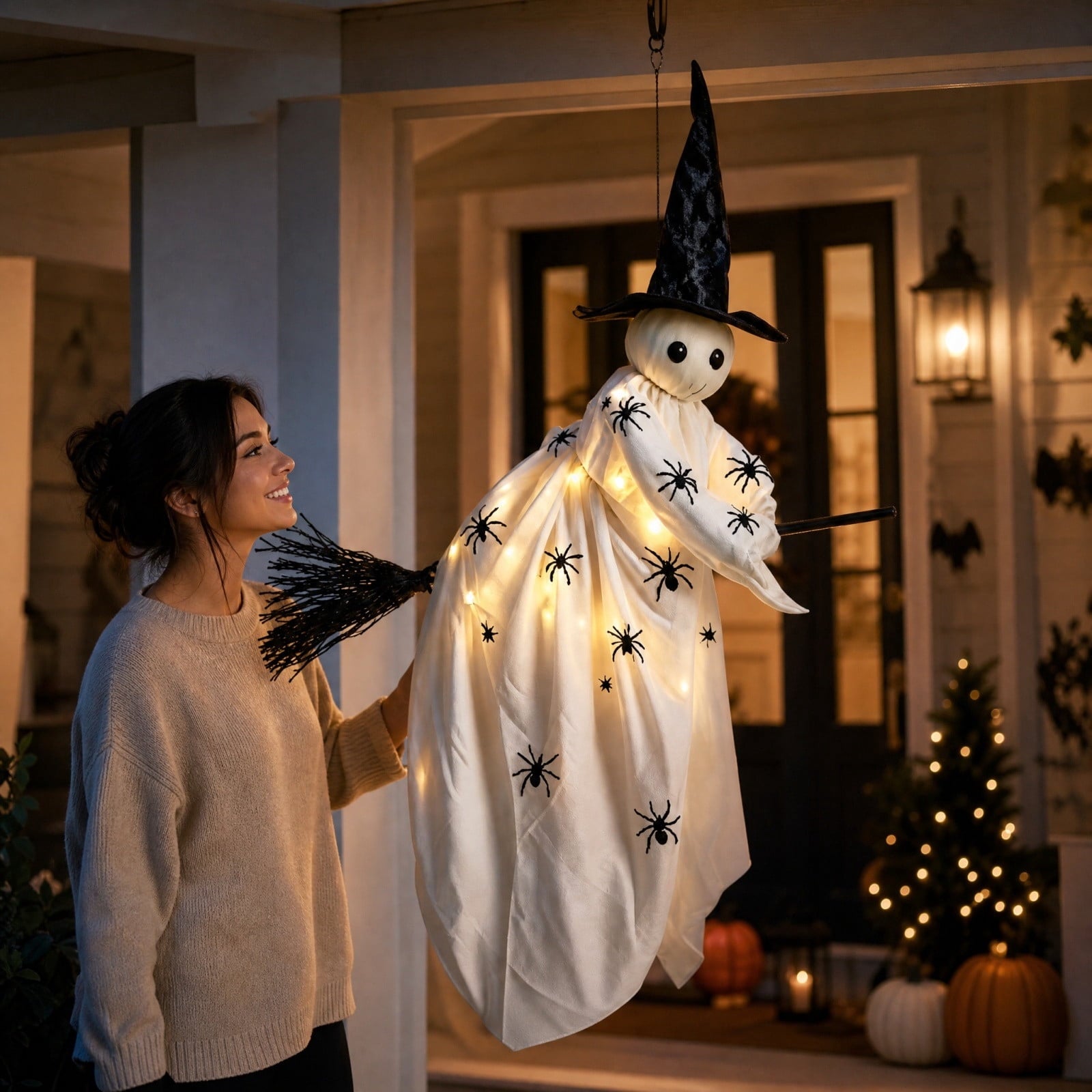 Spooksy™ Halloween Flying Ghost Decorations, Large Hanging Ghost Ornament with Weather Resistant Design and Swinging Effect, Spooky Outdoor Yard Decor for Porch Tree Garden Party House Decoration-B