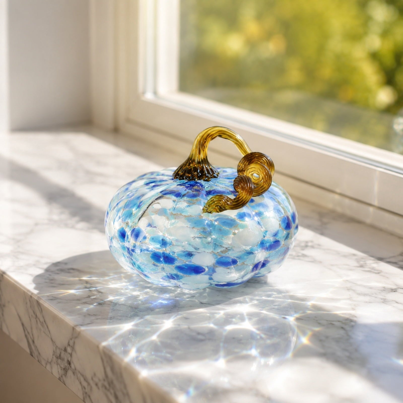 Spooksy™ Hand Blown Glass Pumpkin Figurines Halloween Decorations - Colorful Halloween Pumpkin Ornaments with Unique Swirl Patterns, Festive Tabletop & Tree Hanging Decoration
