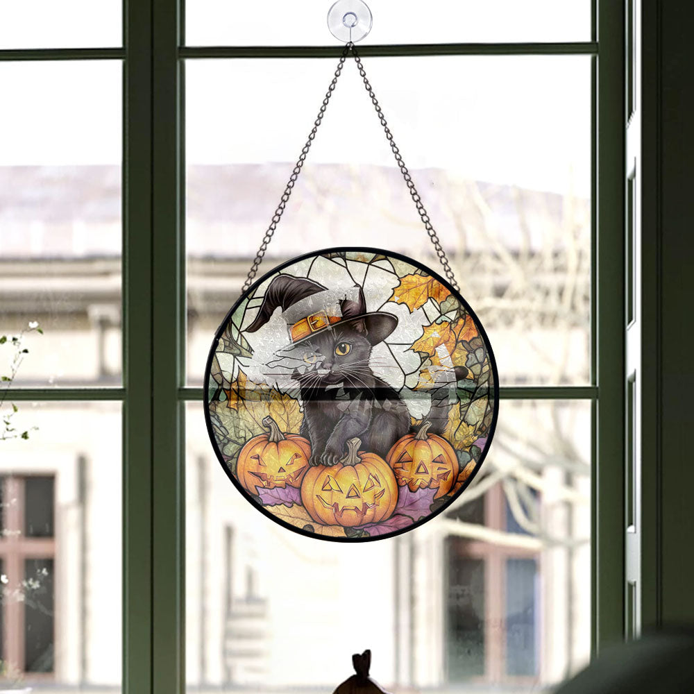 Spooksy™ Hobby Christmas Gift - Black Cat Halloween Whimsical Goth Christmas Stained Glass Hanging Ornament - Modern Tree Decor, Christmas Gift for Mom, Dad, Friends, Family