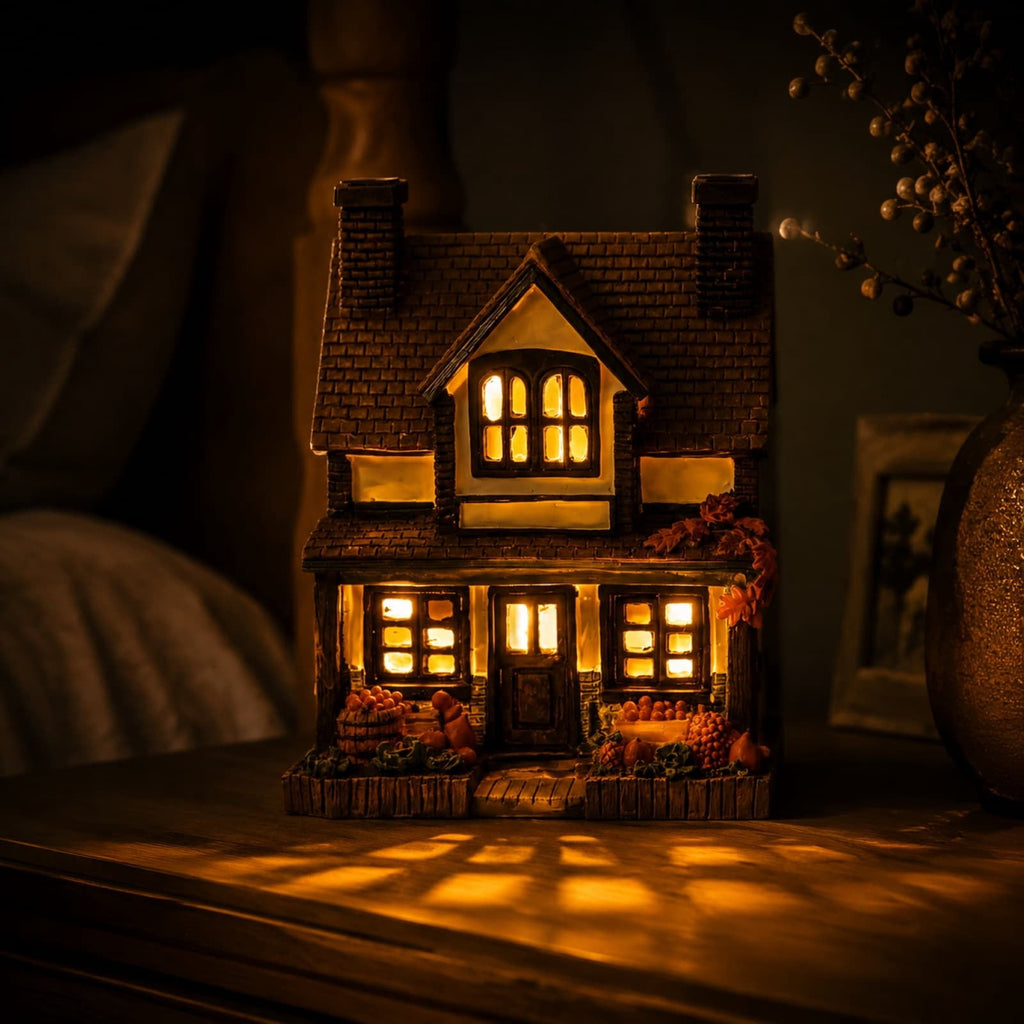 Spooksy™ Light Up Halloween House Tabletop Decor, LED Spooky Resin House with Witch Ghost Pumpkin Scene, Glowing Decoration for Mantel Shelf Party