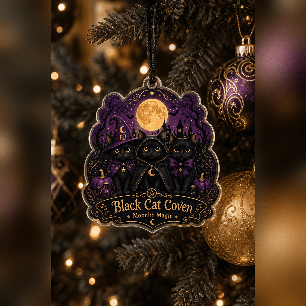 Spooksy™ Black Cat Coven Acrylic Halloween Hanging Ornament