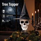 Spooksy™ Halloween Tree Topper, Skeleton Xmas Tree Topper, Halloween Skeleton Trees Decoration, Plastic Skull Ornament with Metal Spring Base, Spooky Holiday Home Party Decor