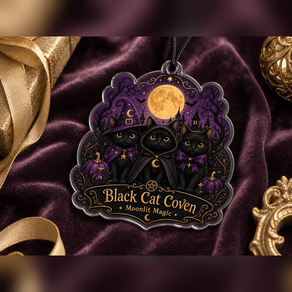 Spooksy™ Black Cat Coven Acrylic Halloween Hanging Ornament
