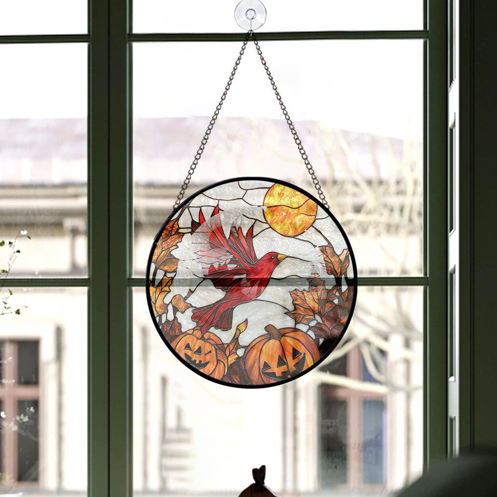Spooksy™ Coworker Christmas Gift - Halloween Cardinal Stained Glass Hanging Ornament for Christmas - Sparkling Tree Decoration, Great Holiday Gift for Mom, Dad, Friends, Family