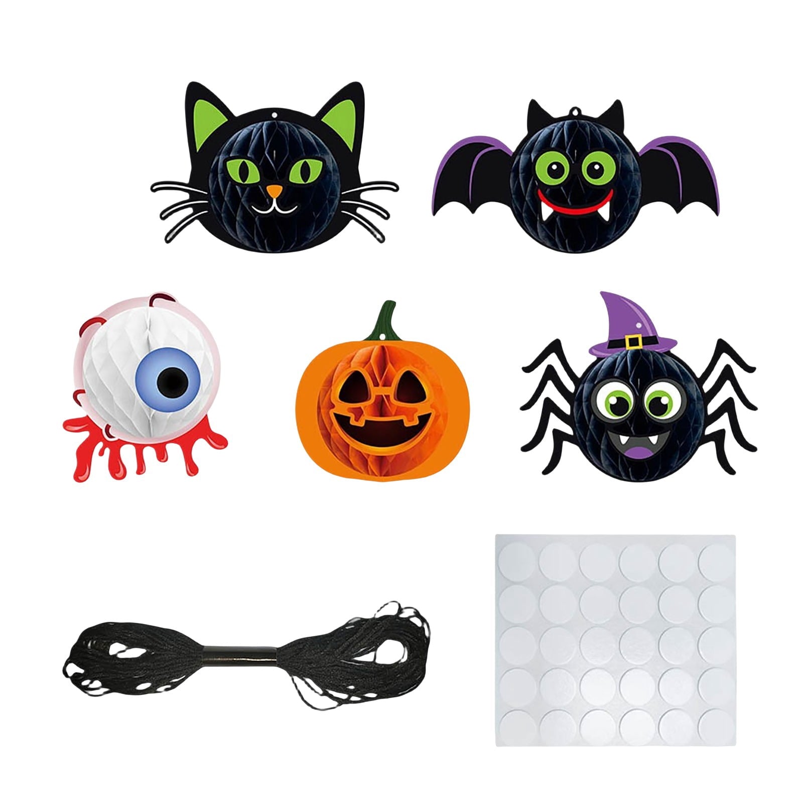 Spooksy™ Halloween Party Decorations 3D Hanging Honeycomb Ornaments Retro Pumpkin Skull Ghost Paper Ornaments Set with Hanging Rope for Indoor Haunted House Ceiling Decor 6 Pcs