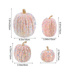 Spooksy™ Gaecuw 7 Pack Glitter Pumpkin Decor Sequin Velvet Fall Ornaments for Thanksgiving Table, Halloween Display, Mixed Sizes, Beige