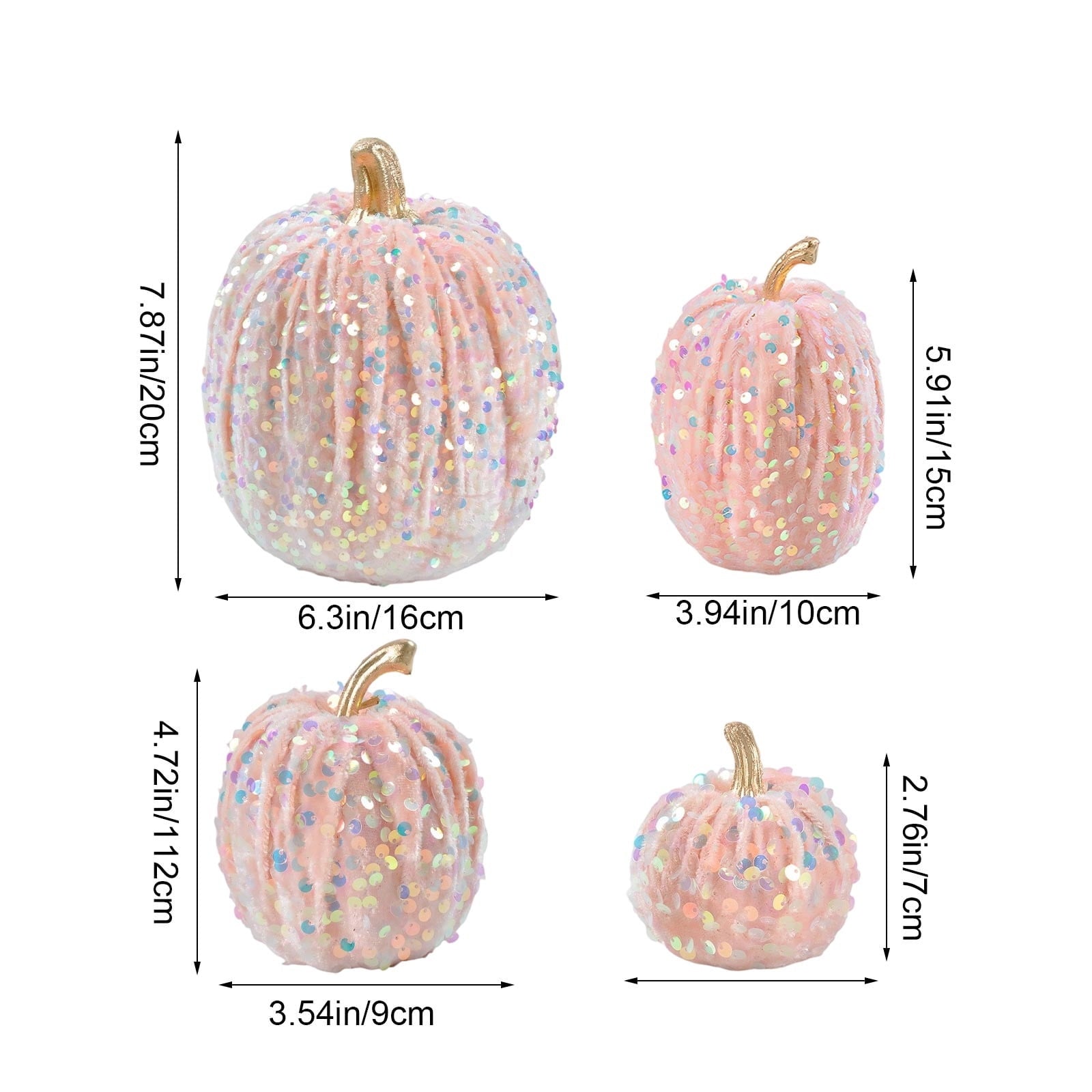 Spooksy™ Gaecuw 7 Pack Glitter Pumpkin Decor Sequin Velvet Fall Ornaments for Thanksgiving Table, Halloween Display, Mixed Sizes, Beige