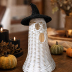 Spooksy™ White Ghost with Witch Hat, Ghost Ornaments Holiday Home Decor Halloween Tabletop Cute Ghost Figurines for Party Mantel Shelf Display Festive Celebrations