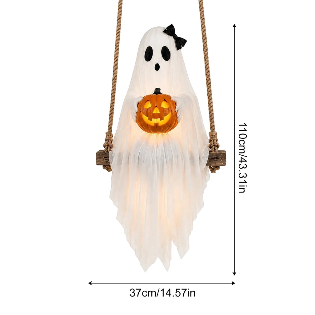 Spooksy™ Halloween Festival Ornament, Hanging Swing Ghost with LED Lights, 3.6FT Spooky Cute Ghost for Outdoor Lawn and Porch