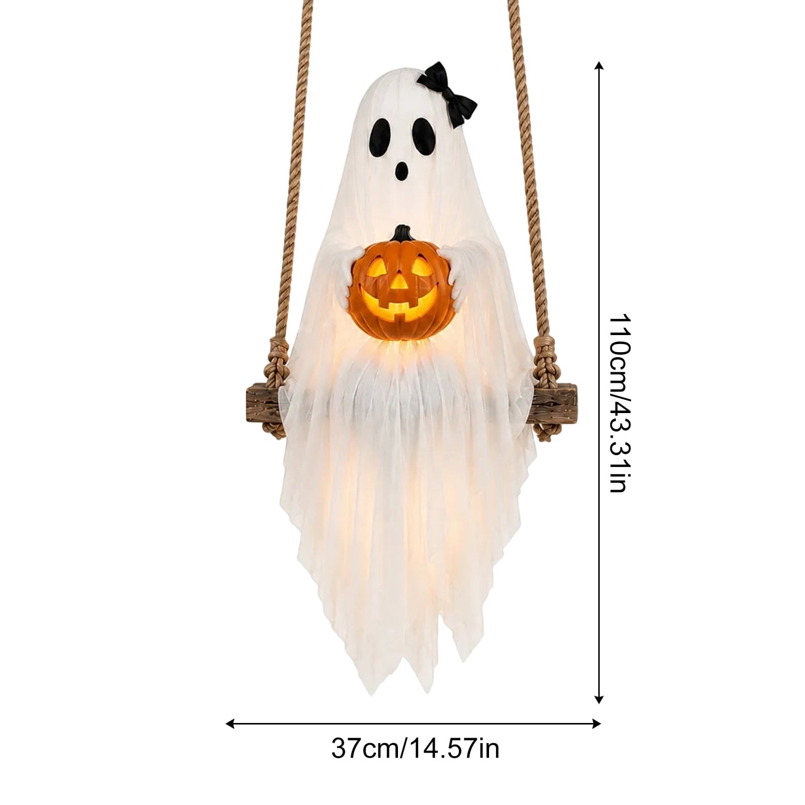 Spooksy™ Halloween Festival Ornament, Hanging Swing Ghost with LED Lights, 3.6FT Spooky Cute Ghost for Outdoor Lawn and Porch