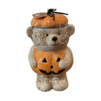 Spooksy™ Halloween Pumpkin Teddy Bear Candy Jar, Festive Snack Storage Container Decorative Resin Ornament, Cute Display Candy Holder for Kitchen Table Party Halloween Home Decoration Gift