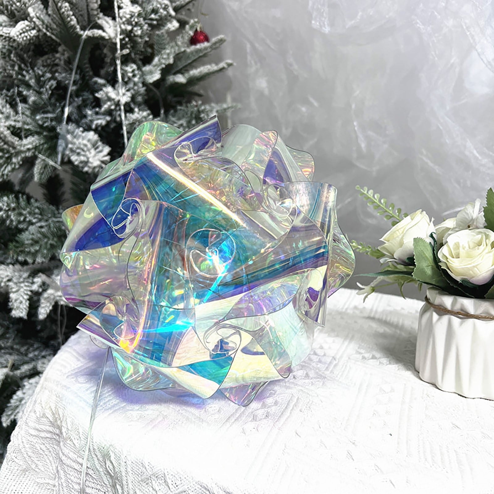 Spooksy™ Twfbrm Christmas LED Light-Prismatic Iridescent Rose 11.8" Light String with Colorful Luminous Decoration Clear Iridescent Ornaments Christmas/Halloween/Valentine Day/Birthday Gifts for Girlfriend