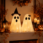 Spooksy™ 2PCS Halloween Ghost Light Set Decoration, Cute Ghost Light up for Home Halloween Party Tabletop Kitchen Counter Fireplace Mantle Decoration