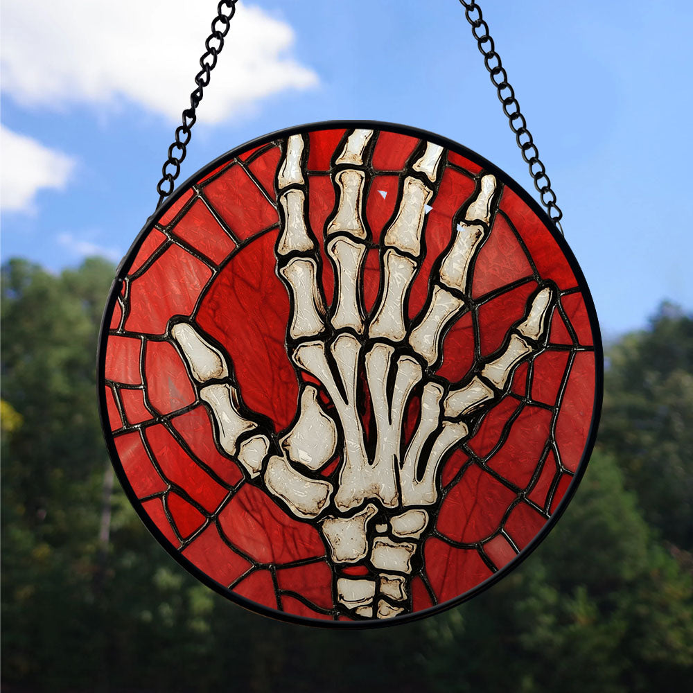 Spooksy™ Kids Christmas Gift - Halloween Skeletons Stained Glass Hanging Ornament - Merry & Bright Xmas Tree Decor, Holiday Gift for Family & Friends