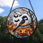 Spooksy™ Christmas Gift - Halloween Chickadee Christmas Stained Glass Hanging Ornament - Glossy Round Holiday Tree Decoration, Xmas Gift for Dad, Mom, Family & Friends, Keepsake 2025