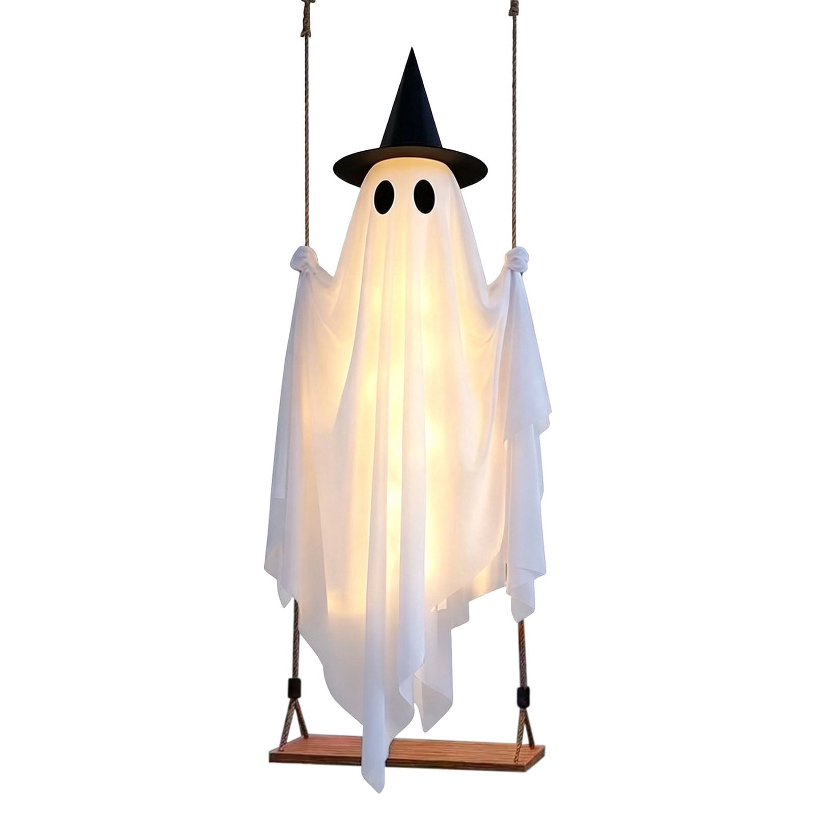 Spooksy™ Qwtwty Halloween Hanging Swinging Ghost Decor, Large Flying Ghost Halloween Ornaments with Witch Hat for Front Yard Patio Lawn Garden Party Decor