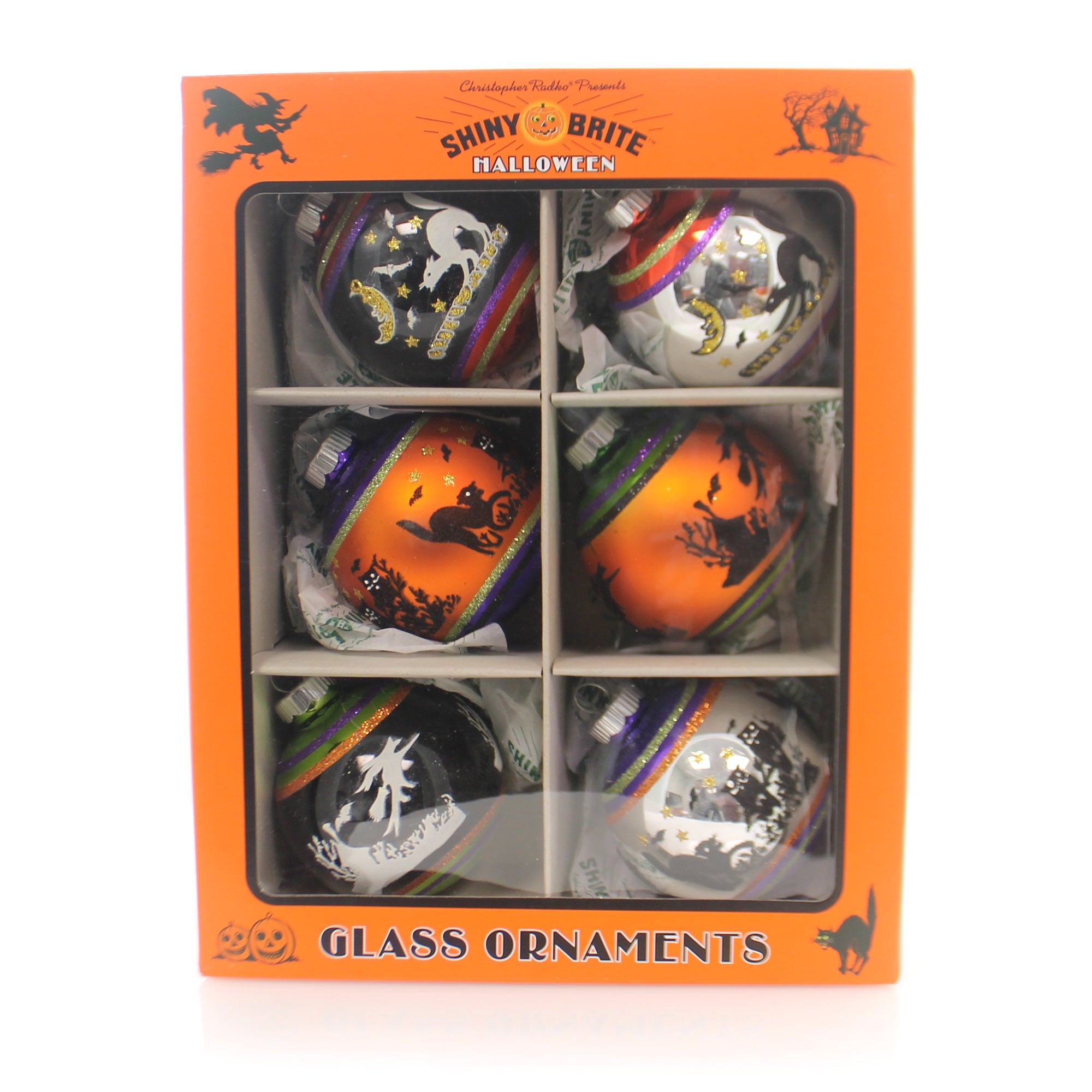 Spooksy™ Shiny Brite 3.25 Halloween Flocked Rounds Ornament Signature Cats Witch 4026976