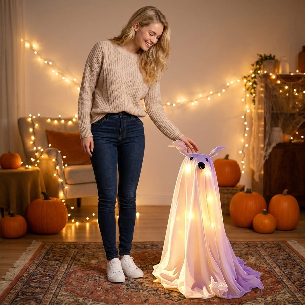 Spooksy™ Halloween Decorations, LED Lighted Ghost Walking Dog Statues, Spooky Halloween Indoor Decor for Home Tabletop Patio Garden Ornament (Ghost*1?? Ghost Dog*2)
