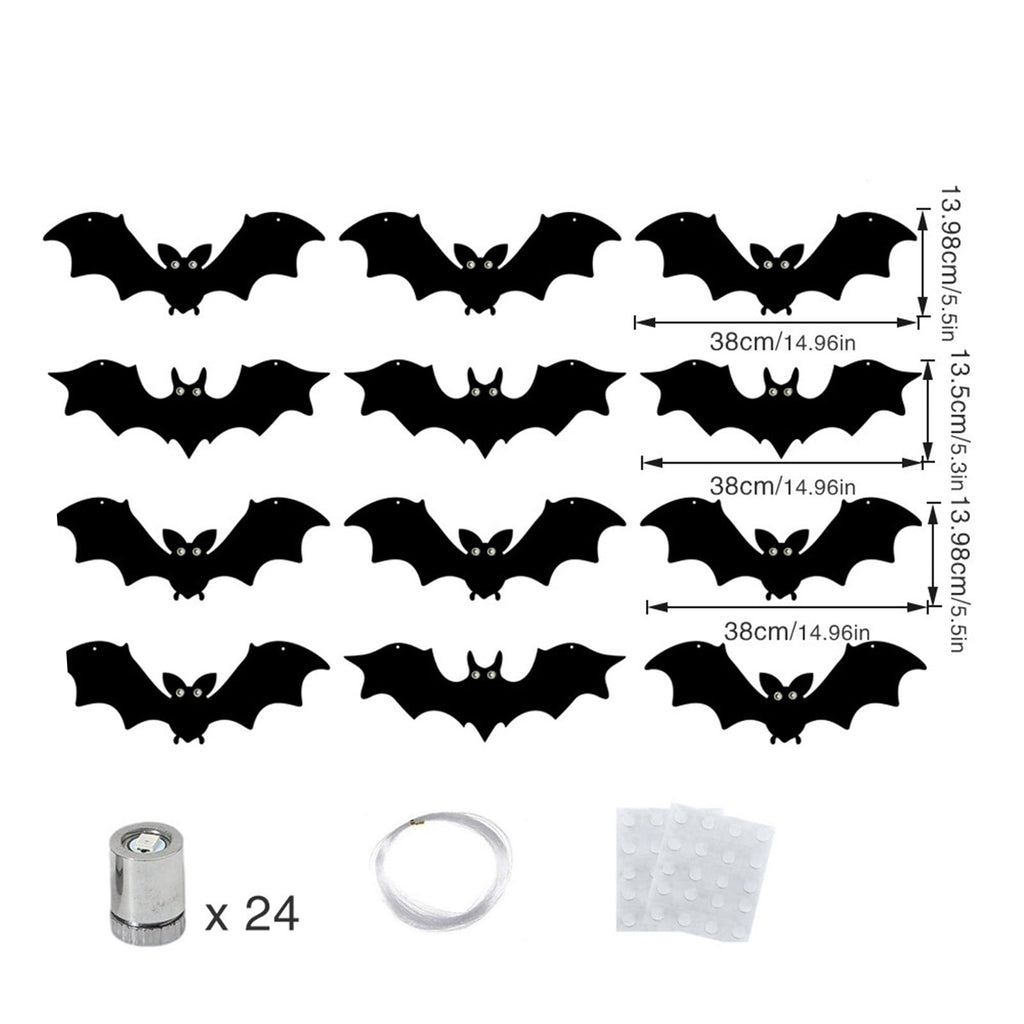 Spooksy™ Halloween Light Up Bats Decor Kit, Red Eye Bat Silhouette Hanging Ornaments With Mounting Accessories And Creepy Glow Effect, Halloween Party Decorations for Home Wall Door Window And Event Displays