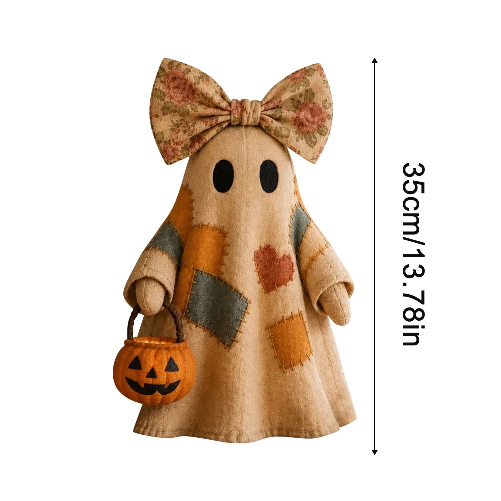 Spooksy™ 1PCS 13.78 inch Lighted Vintage Patchwork Ghost, Retro Quilted Light Up Figurine, Farmhouse Style Halloween Ornament for Seasonal Home Display