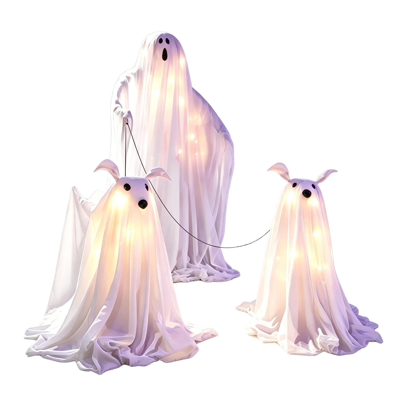 Spooksy™ Halloween Decorations, LED Lighted Ghost Walking Dog Statues, Spooky Halloween Indoor Decor for Home Tabletop Patio Garden Ornament (Ghost*1?? Ghost Dog*2)