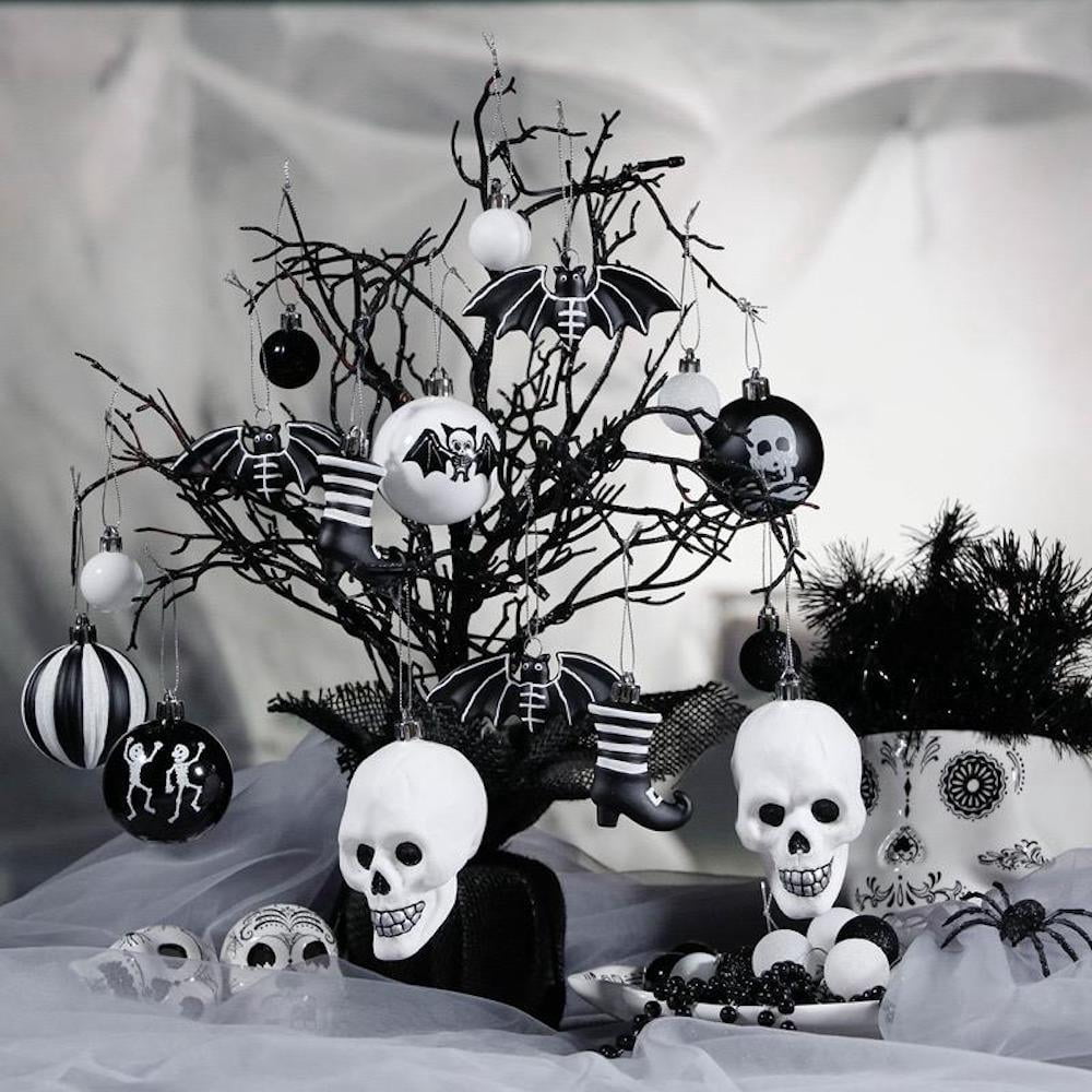 Spooksy™ Halloween Skeleton Black and White Ornament Set