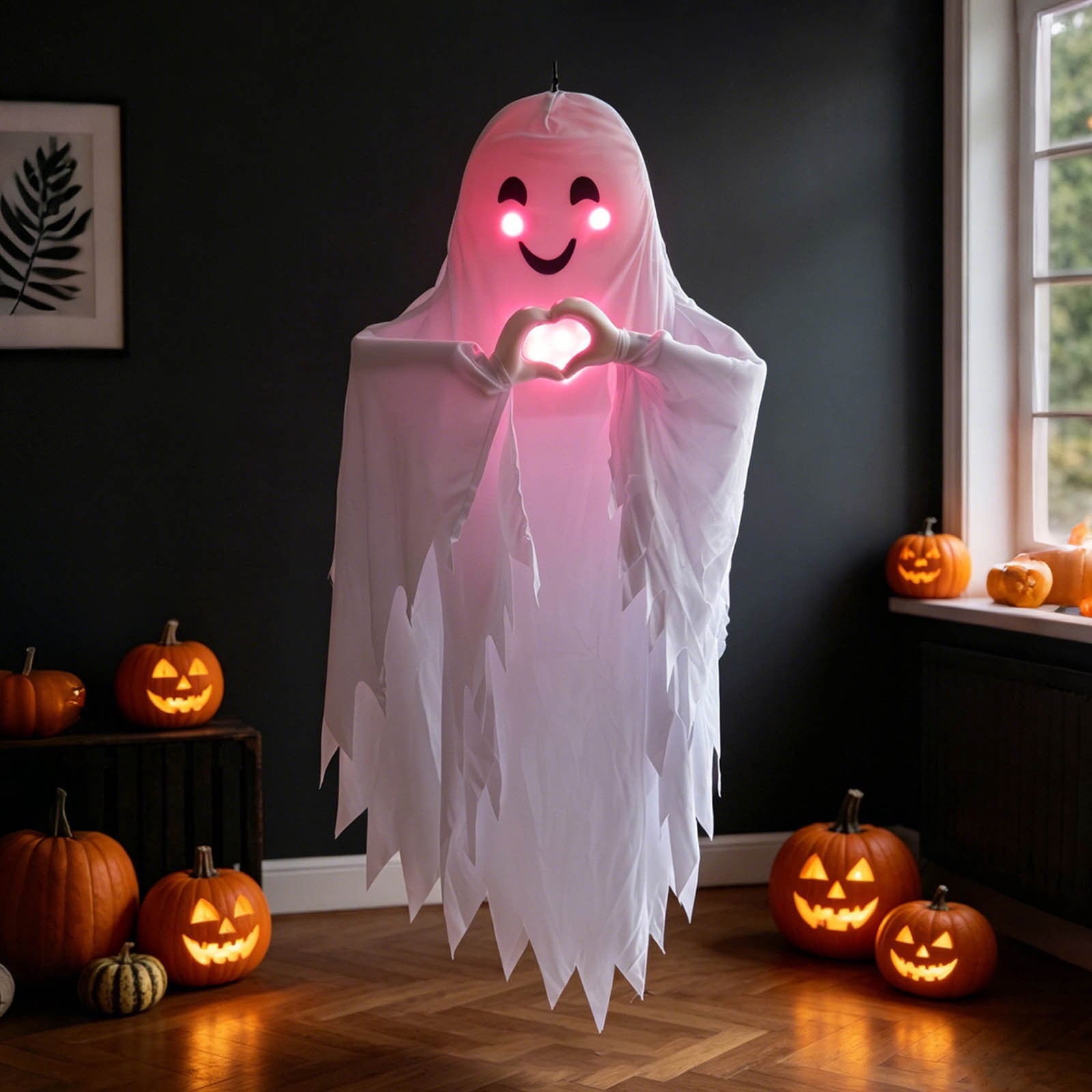 Spooksy™ Roiihwy Halloween Decorations White Ghost Ornament, Voice Activated Talking, Indoor Outdoor Decorative, 43.3x18.9x7.9in Multicolor