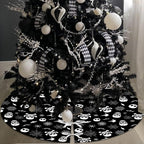 Spooksy™ Black Gothic Christmas Tree Decorations with Scary Skull Christmas Tree Skirt, Large Decorative Tree Topper Bow, 12Pcs Tree Hanging Ornaments for Winter Halloween Xmas Tree Decor