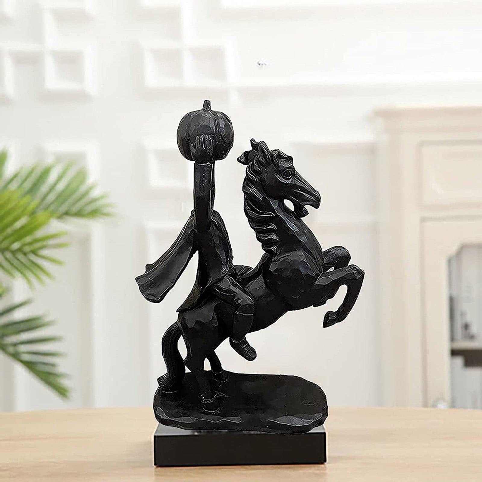 Spooksy™ Desktop Ornament Headless Horseman Resin Statue for Halloween Home Display, 22x12x9 cm, Black