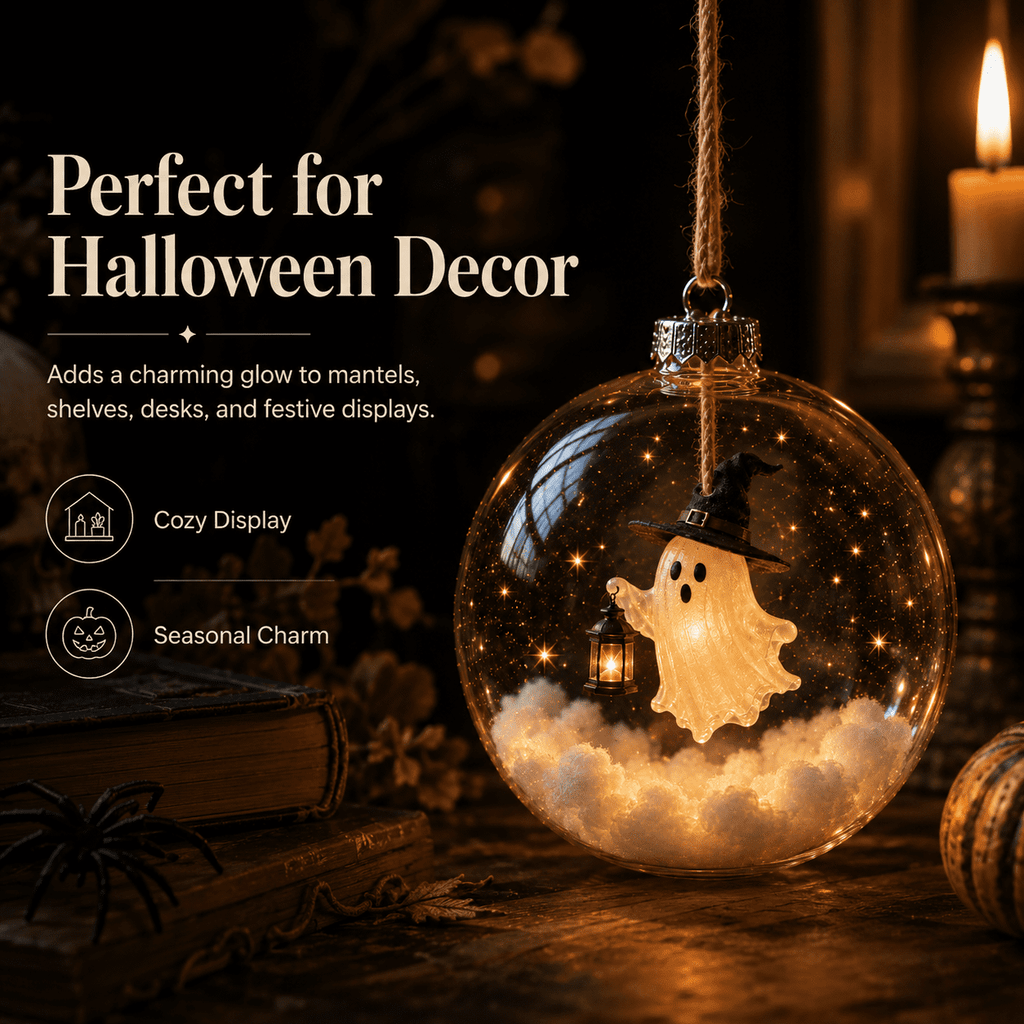 Spooksy™ Halloween Decorations Tree Ornaments Collection-Glowing Halloween Ornament Collection â?? Cat, Witch, Pumpkin & Ghost Baubles