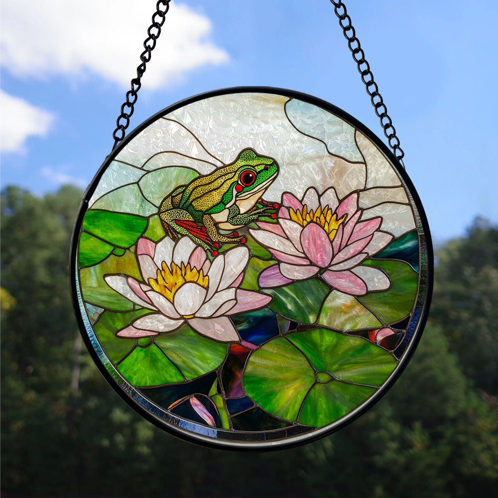 Spooksy™ Top Christmas Gifts - Frog Lotus Halloween Christmas Stained Glass Hanging Ornament - Twinkling Lights Holiday Tree Decor, Xmas Gift for Mom, Dad, Friends, Family