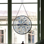 Spooksy™ Holiday Gift - Christmas Snowflake Halloween Round Xmas Stained Glass Hanging Ornament - Classic Christmas Tree Decoration, Great Holiday Gift for Dad, Mom, Family & Friends