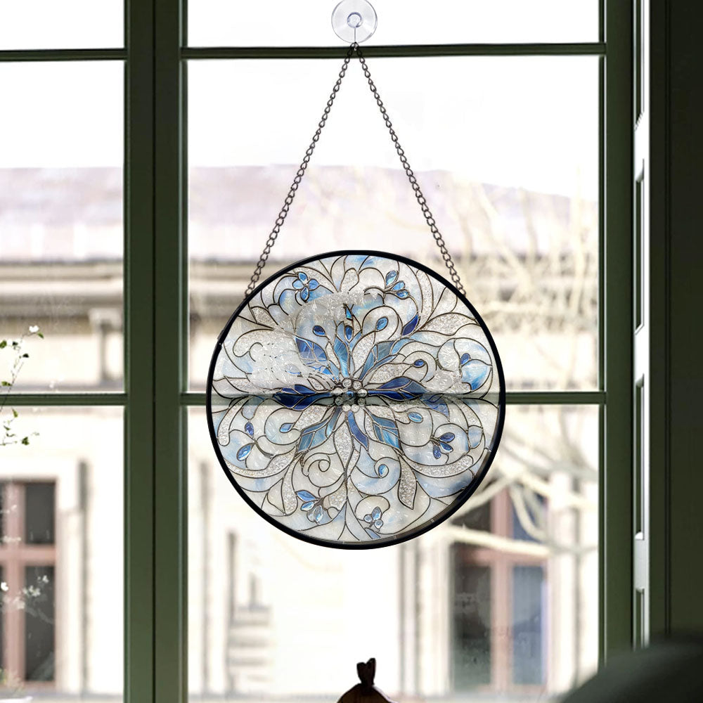 Spooksy™ Holiday Gift - Christmas Snowflake Halloween Round Xmas Stained Glass Hanging Ornament - Classic Christmas Tree Decoration, Great Holiday Gift for Dad, Mom, Family & Friends