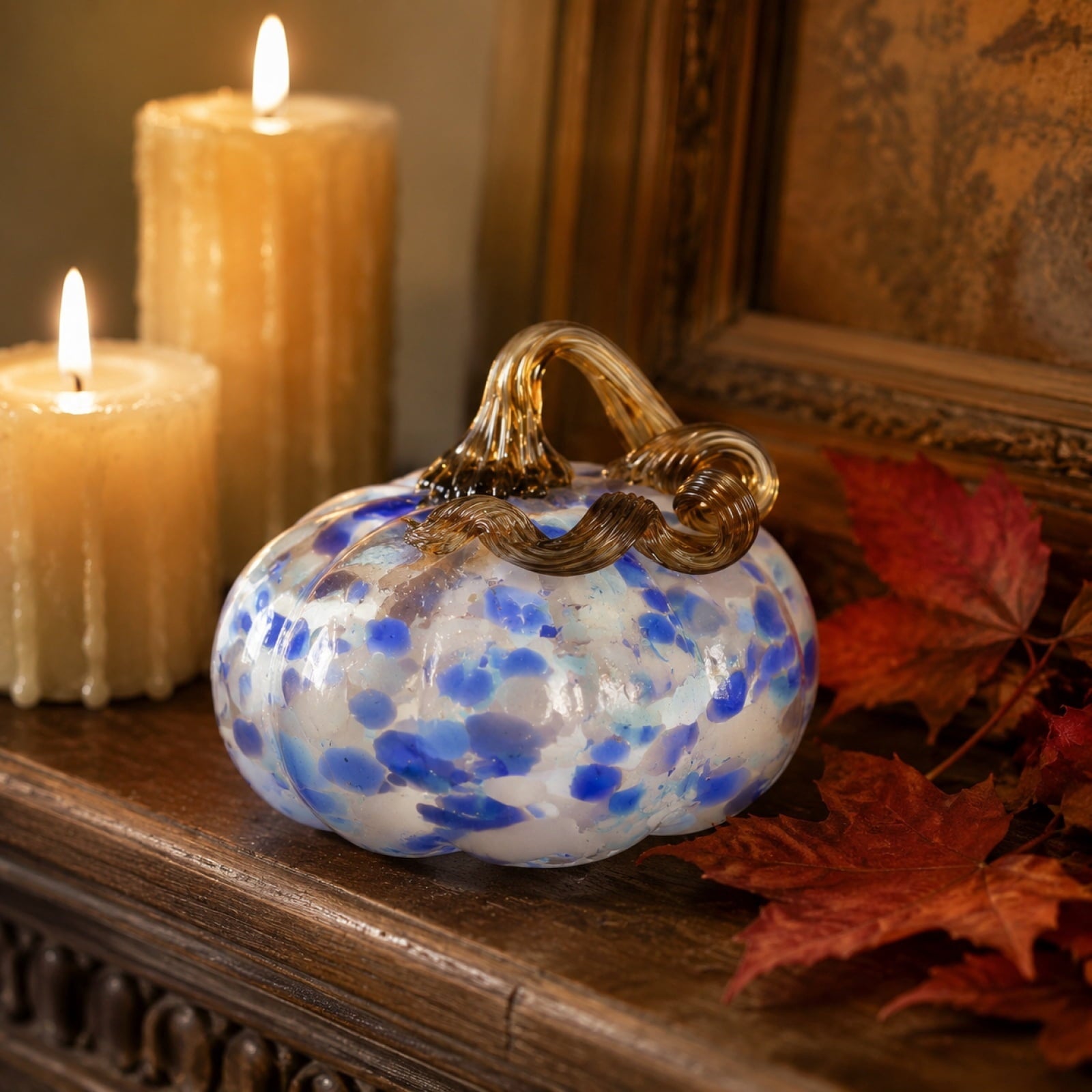 Spooksy™ Hand Blown Glass Pumpkin Figurines Halloween Decorations - Colorful Halloween Pumpkin Ornaments with Unique Swirl Patterns, Festive Tabletop & Tree Hanging Decoration