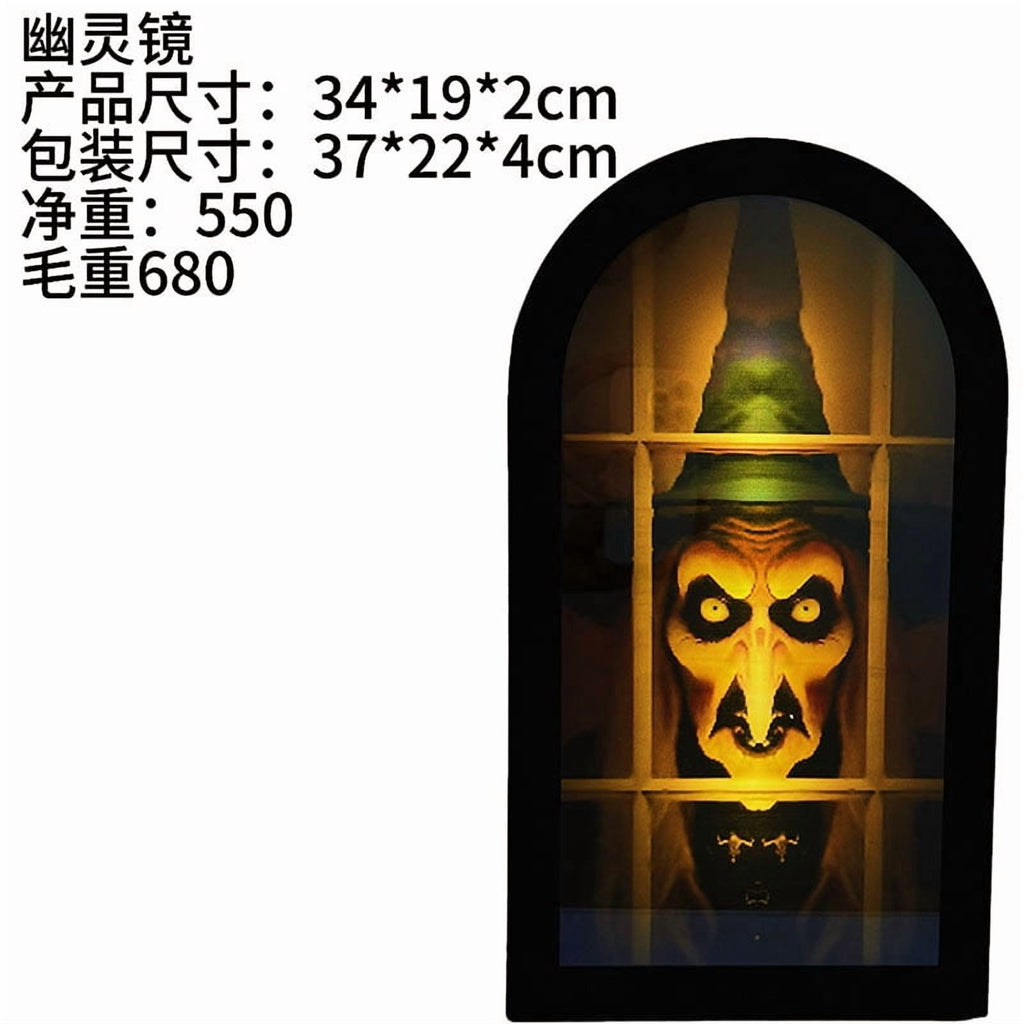 Spooksy™ Holographic Halloween Witch Mirror Decorative Metal Ornament for Holiday Ambience and Unique Festival Display